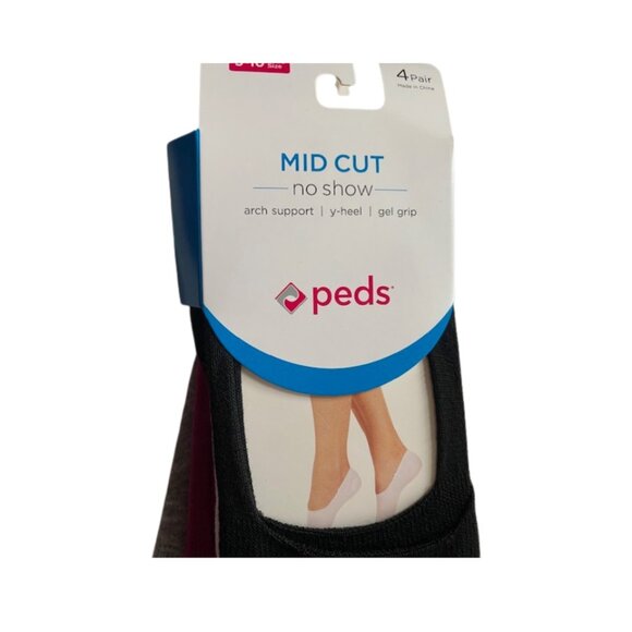 PEDS Colors 12 PAIR Mid Cut NO SHOW Liner Socks - Gel Heel Grip, Y-Heel - Picture 4 of 7